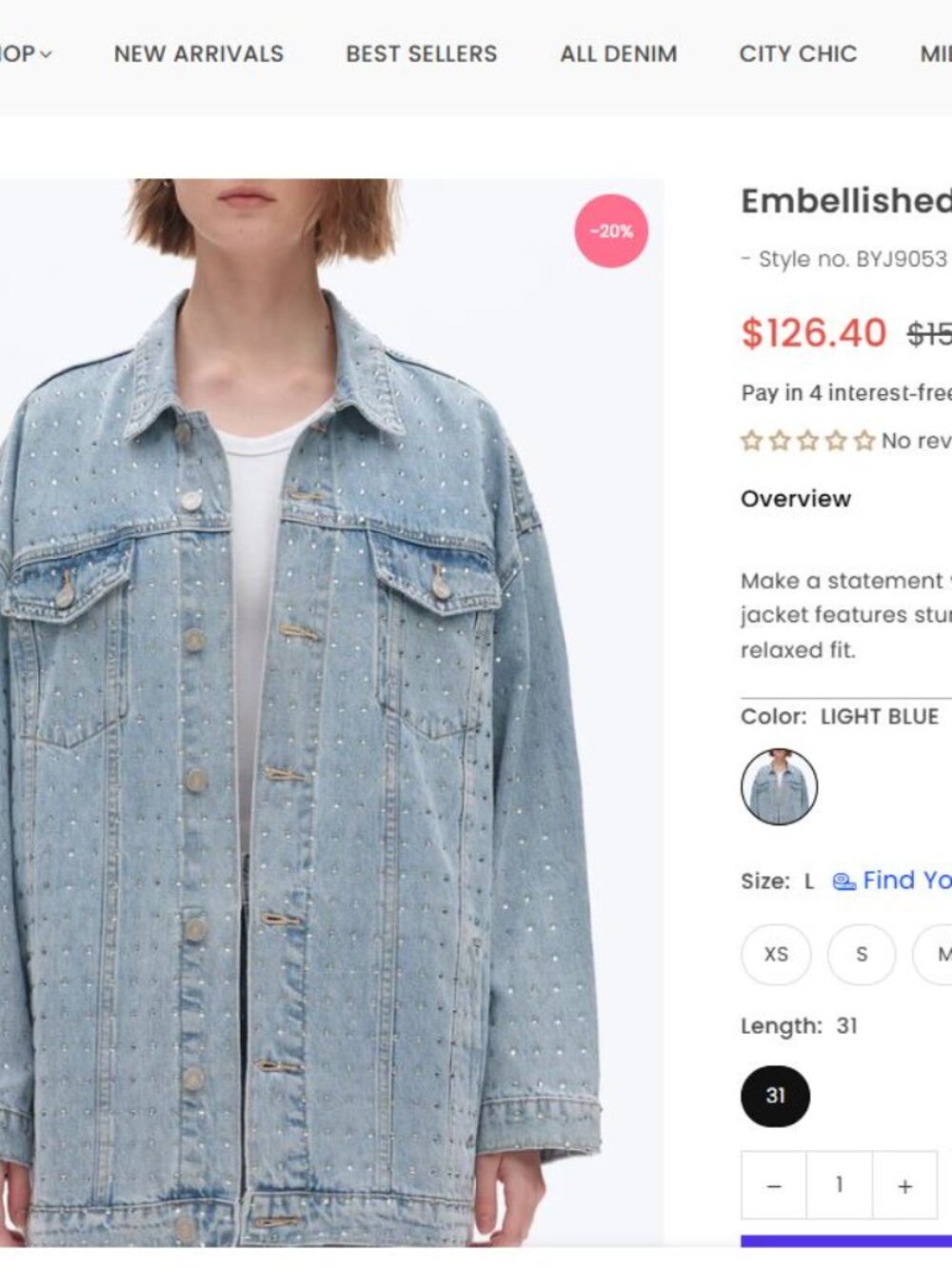 Bayeas Embellished Denim Jacket. Size Large NWT.